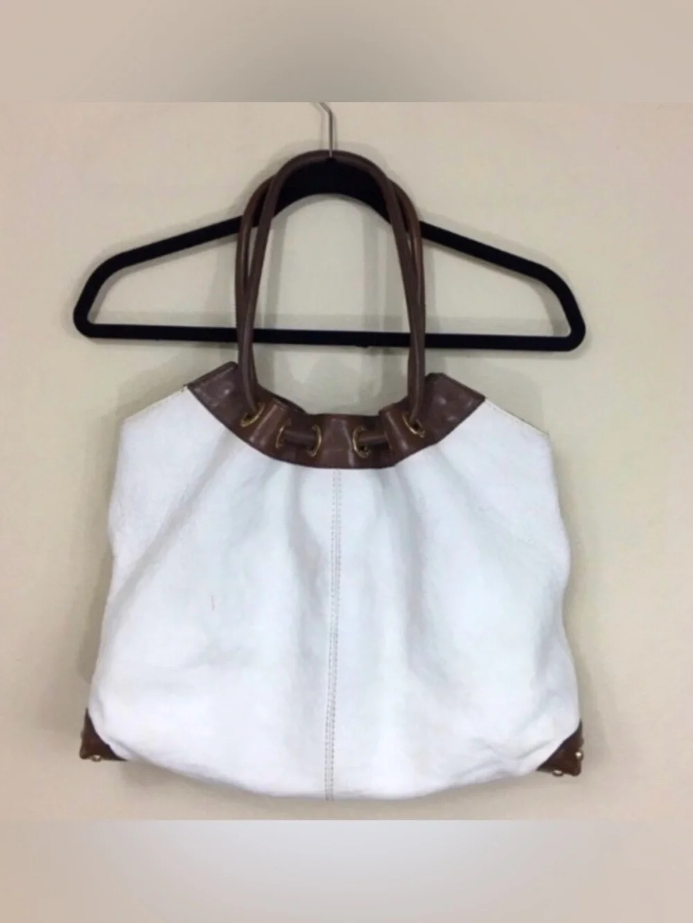 Michael Michael Kors Womens Off White Leather Studded Hobo Bag Cottagecore Boho